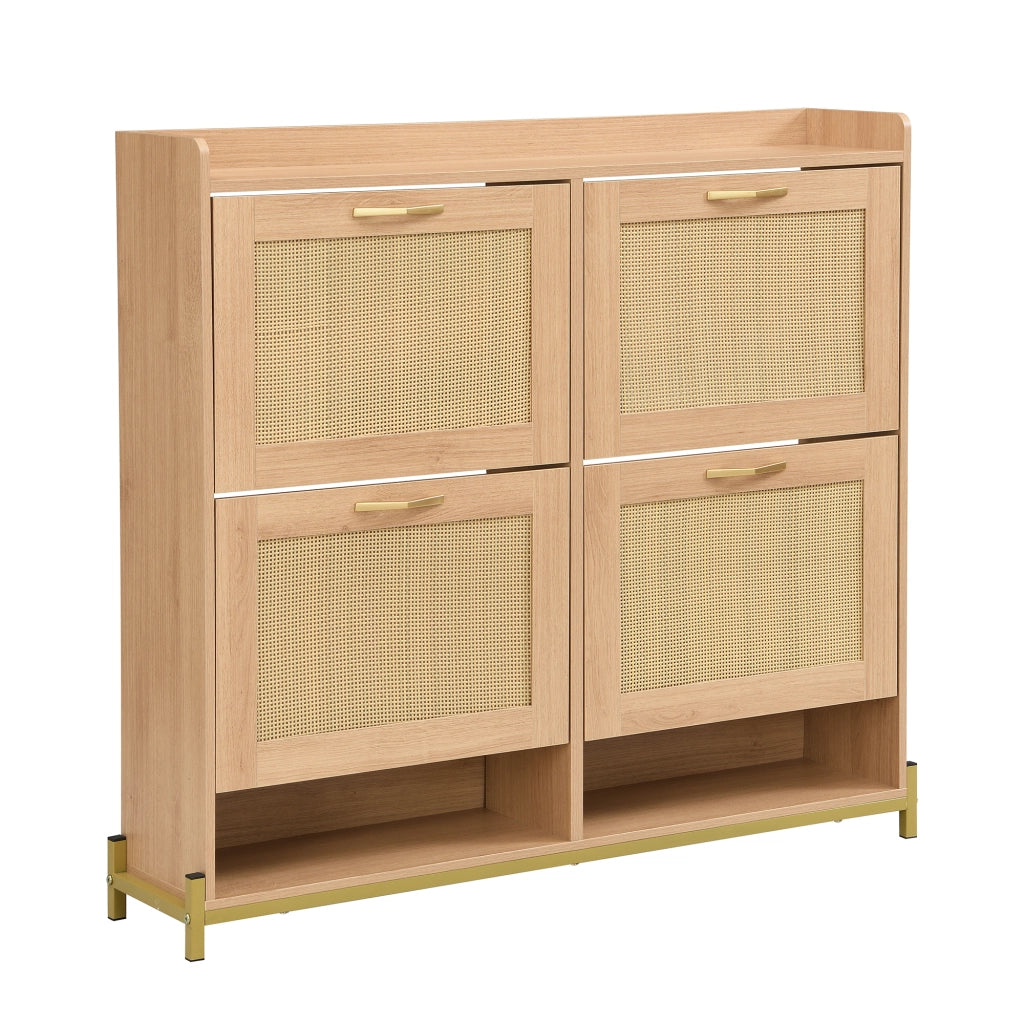 Scarpiera in Legno con Ante in Rattan e Ripiani ¨C Xylo ¨C 4 Ante, Metallo