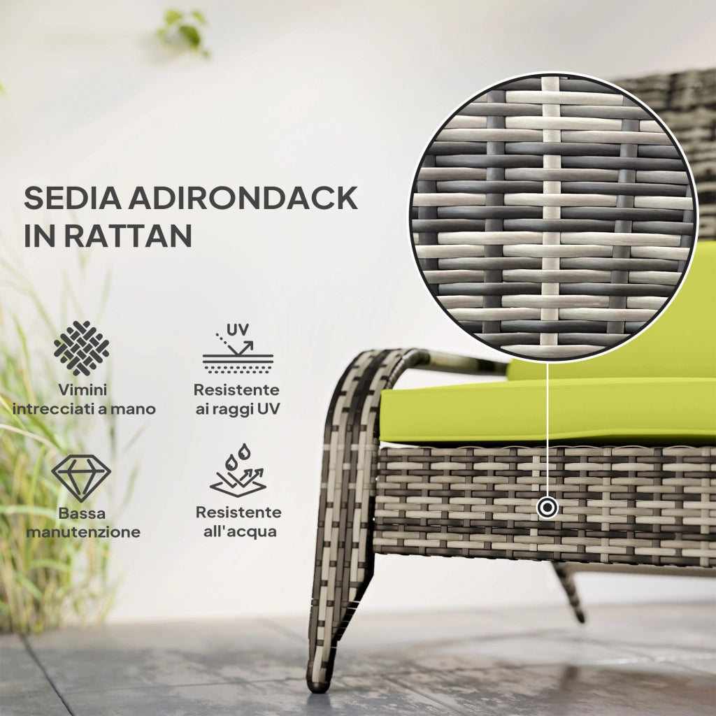 Sedia da Giardino con Braccioli e Cuscini ¨C zephmum ¨C Rattan e Acciaio, Verde, 64x80x90 cm