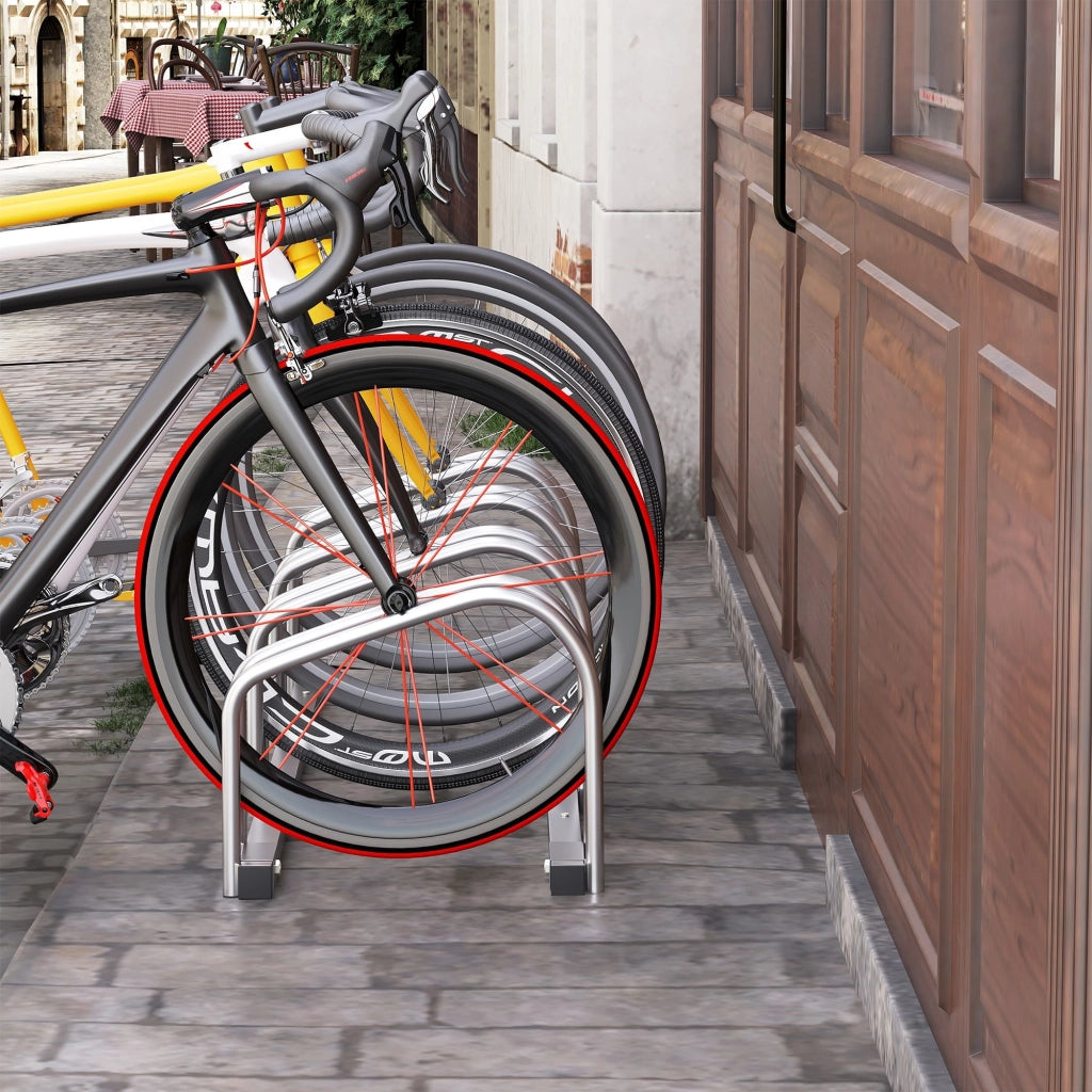 EasyComfort Rastrelliera Portabiciclette Parcheggio per 4 Biciclette in Acciaio, 110x33x27 cm, Argento