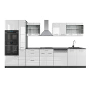 Vicco Cucina  Bianco lucido/antracite 350 cm con armadio alto, senza piano di lavoro
