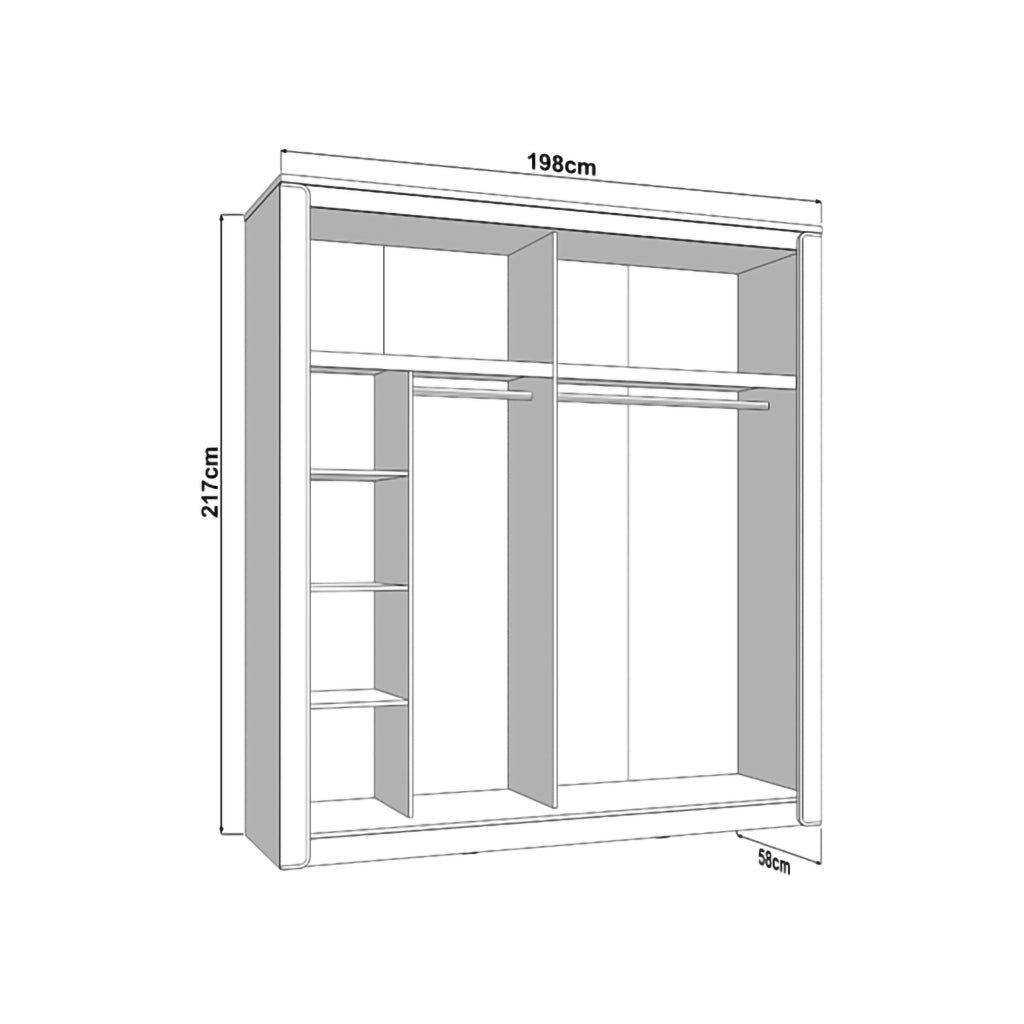 Armadio Camera da Letto Lunenb, Guardaroba 2 Ante 5 Ripiani, 199x217h cm Bianco Opaco