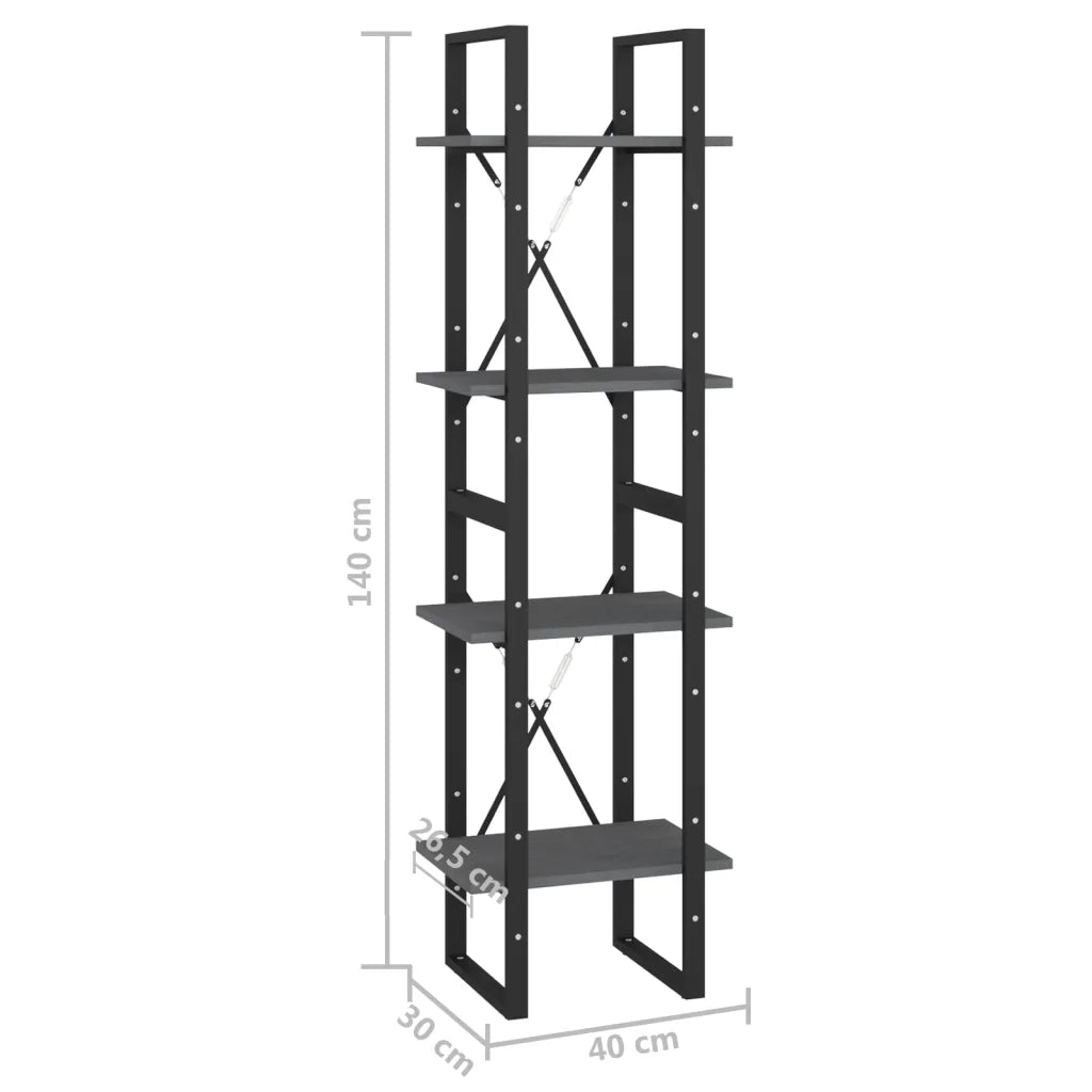 Libreria a 4 Ripiani Grigia 40x30x140 cm in Massello di Pino 806424