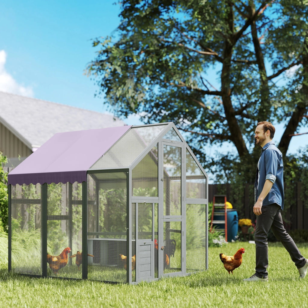Pollame Recinto per Galline con Tetto Impermeabile 2 Nidi 2 Trespoli ¨C zephmum ¨C Grigio 170x180x180 cm