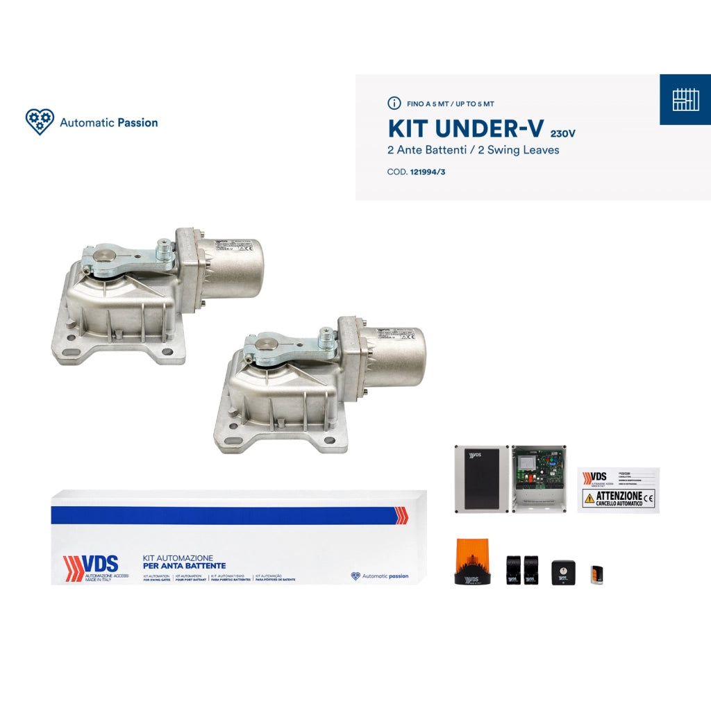 KIT 2 ANTE CANCELLI A BATTENTE 5 MT SENZA CASSE VDS KIT UNDER-V 230V 121994/3