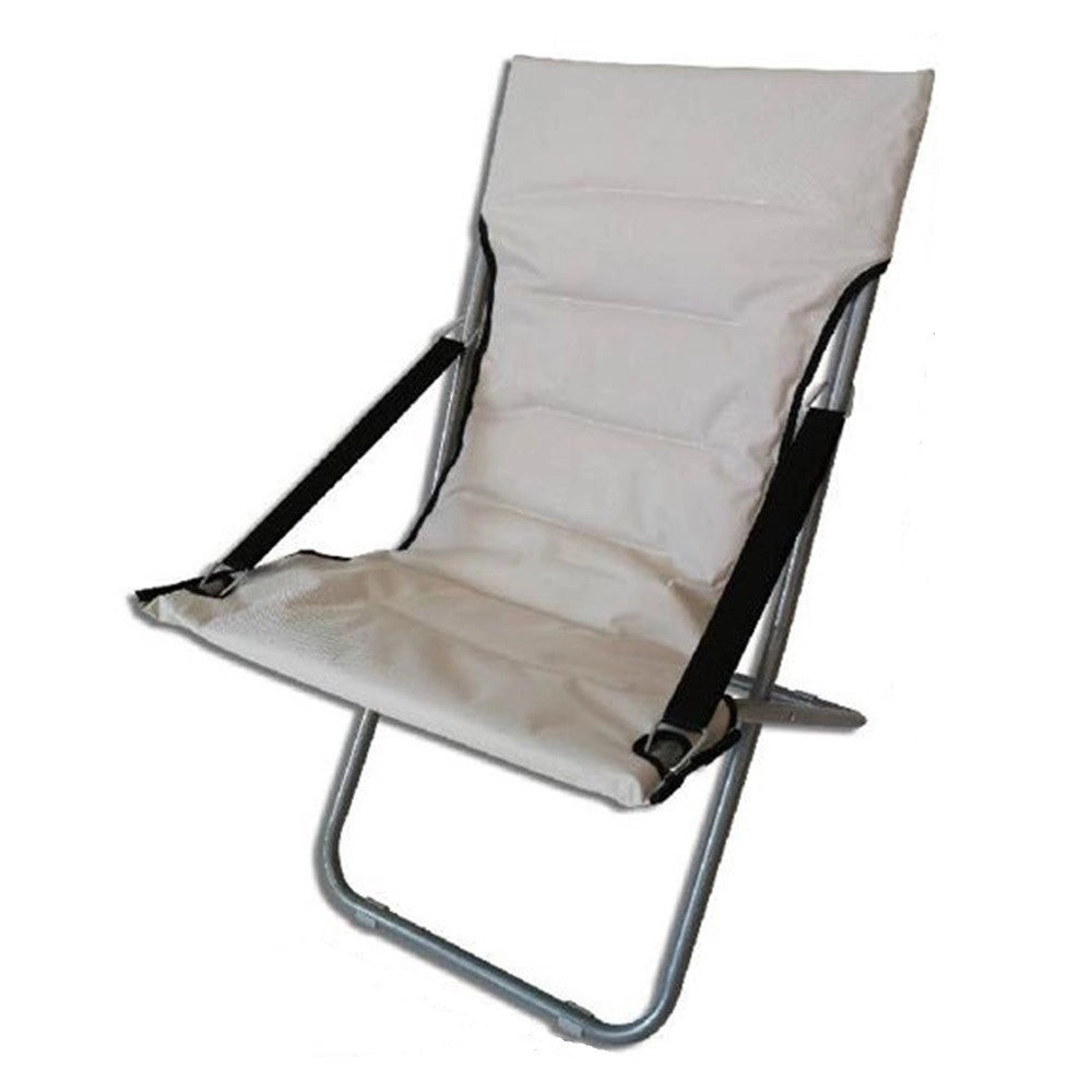 Trade Shop - Sedia Sdraio Canapone Crema In Poliestere Imbottita Pieghevole Giardino Veranda 281028 -