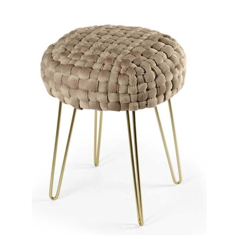 MAURY'S POUF PORTO IN VELLUTO CON GAMBE DORATE E TOP BEIGE 35 X H43 CM