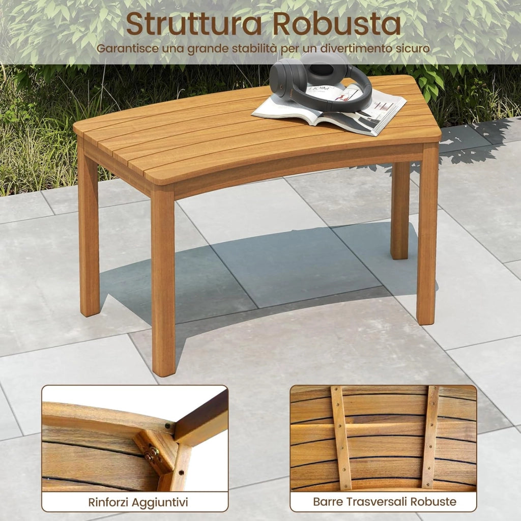 Set da 2 Panchine Curve in Legno di Acacia, Panchina Senza Schienale con Portata 360, Panca da Esterno per Veranda, Terrazza, Giardino e Fuoco da Campo (4)