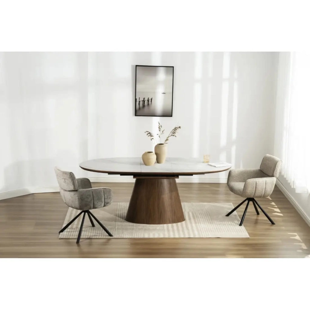 Tavolo LUMEA estensibile 160–200 cm – Tavolo contemporaneo in ceramica effetto marmo bianco e noce