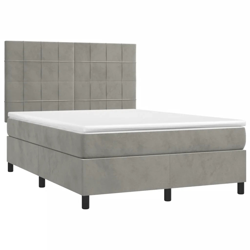 Letto a Molle Materasso e LED Grigio Chiaro 140x200 cm Velluto 3136125