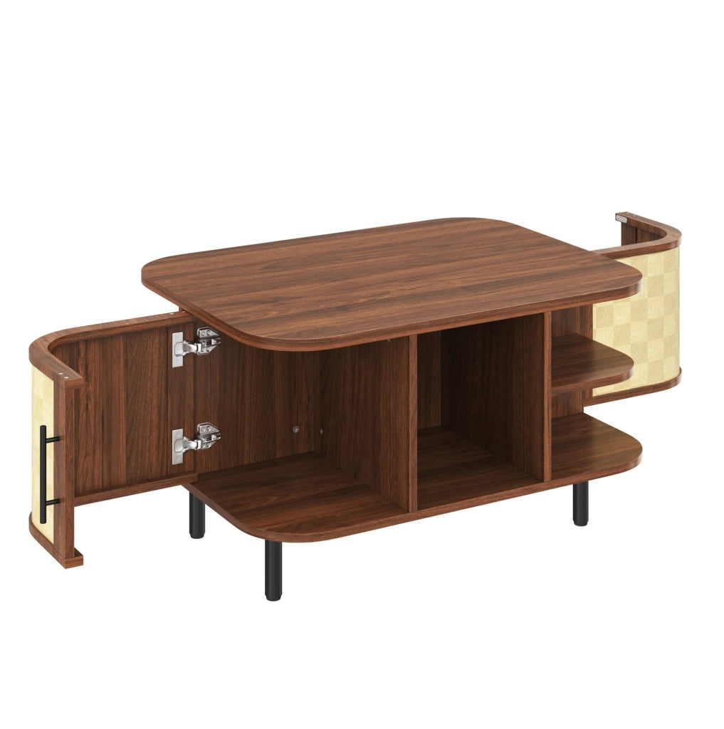 Tavolino da caff¨¨ 80x60x47 cm in MDF color noce con vani e armadietti laterali
