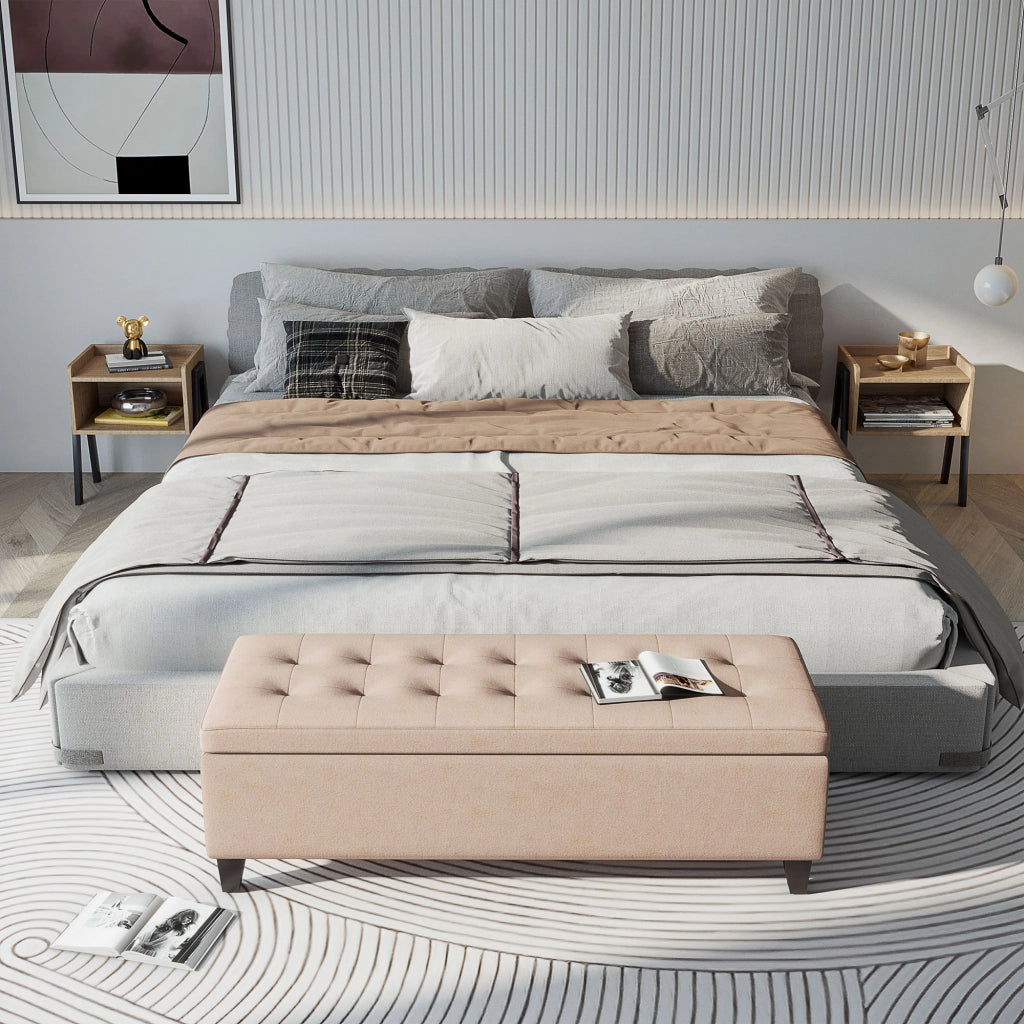 Panca contenitore imbottita in poliestere con seduta trapuntata e ampia capienza beige 125 × 49 × 41,5 cm