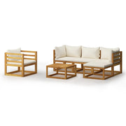 Mobili da giardino mobili da esterno Set di mobili da 6 pezzi con cuscino color crema in legno massello di acacia 02_0016623