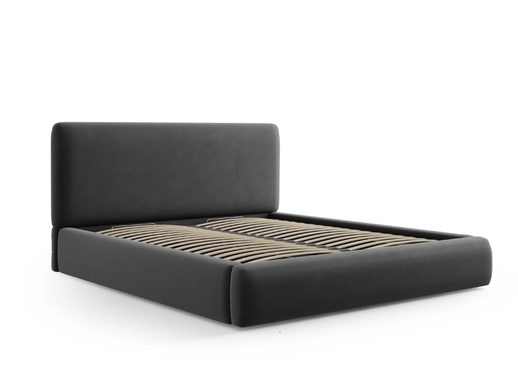 Cosmopolitan Design - Letto a cassettone con testiera "Colonel" 140x200cm in velluto grigio scuro 