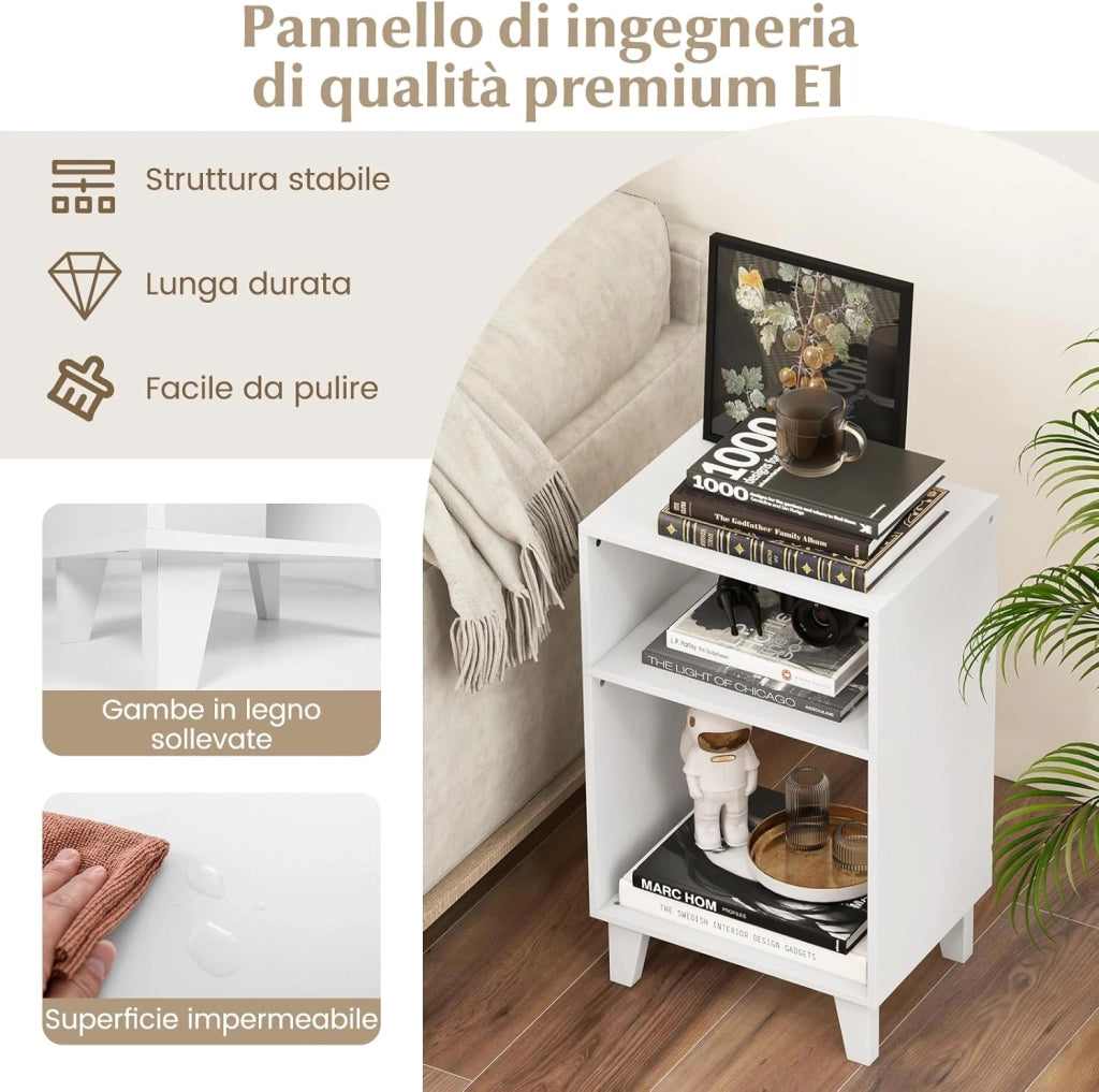 Tavolino a 3 Livelli, Tavolino Moderno con Ripiani, Gambe e Struttura Stabile, Tavolino da Divano Multiuso per Camera da Letto, Soggiorno e Ufficio, 39,5 x 29,5 x 65 cm, Bianco