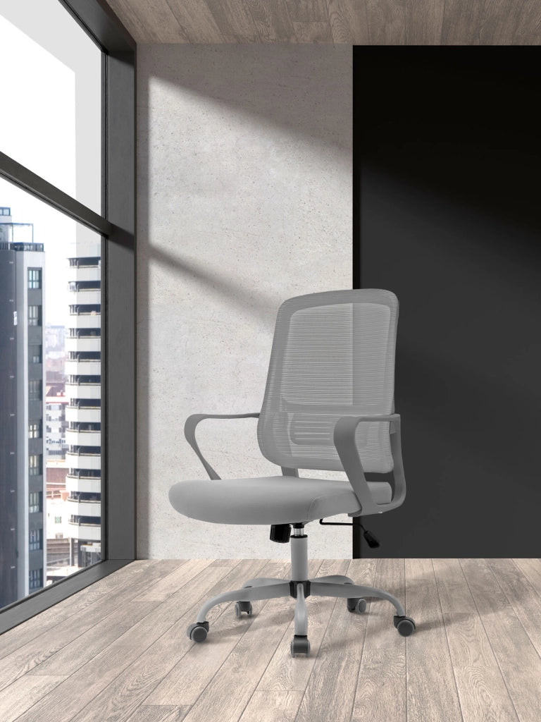 Sedia studio Hispanohogar regolabile in altezza tessuto e rete grigio 109x59x56