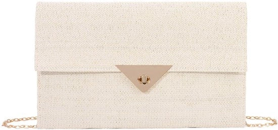 Borsa da Spalla con Cinturino Removibile per Donna, Tela Raffia, Stagione Estiva, Tasca per Mano, Stile Boho, Ideale per Matrimonio, Festa e Spiaggia