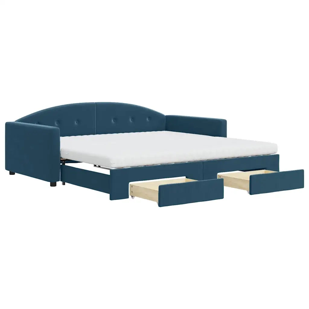 Divano Letto Estraibile con Cassetti Blu 100x200 cm in Velluto