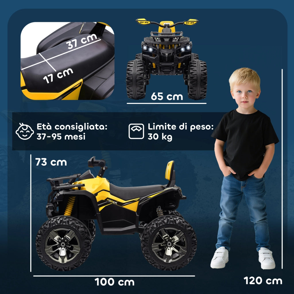 Quad per Bambini Elettrico 12V con Fari e Batteria Ricaricabile, Et¨¤ 3-5 Anni, 100x65x73cm, Giallo