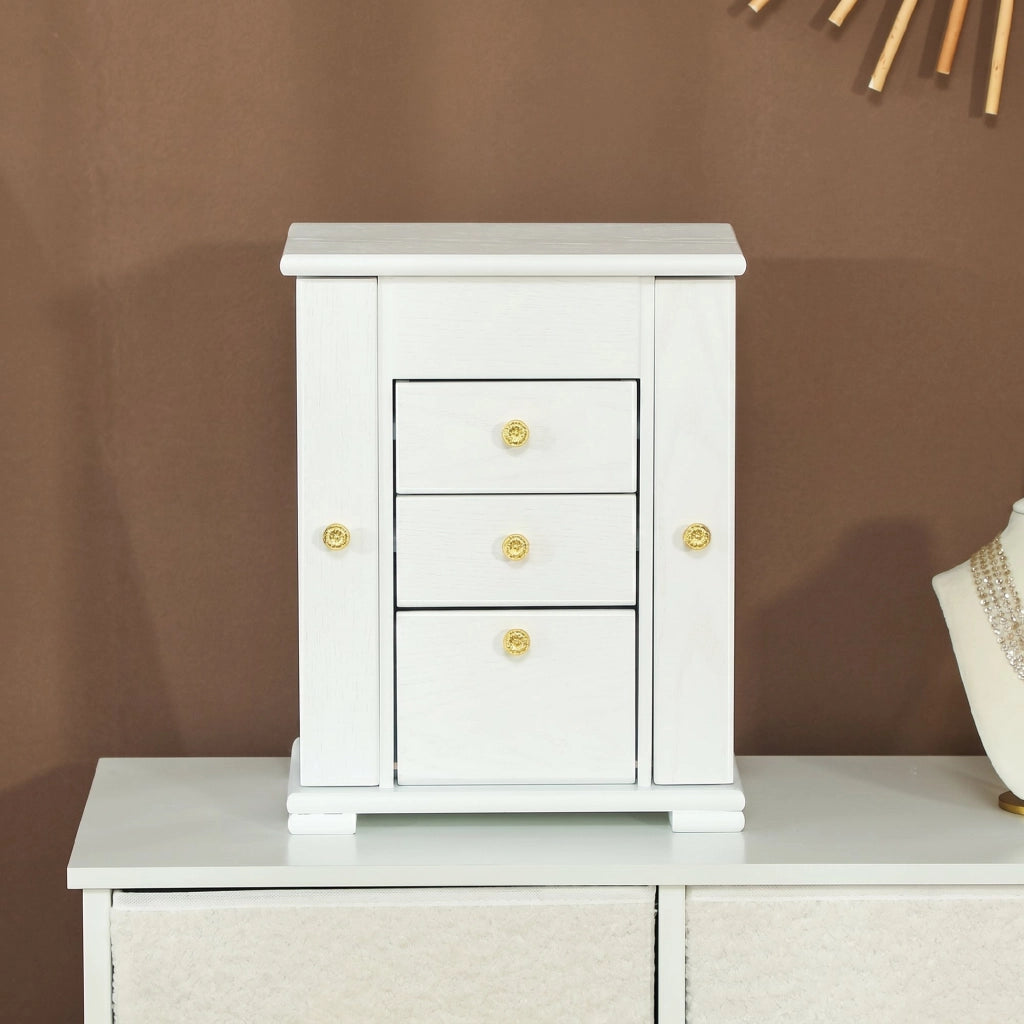 Cofanetto per Gioielli in Legno con 4 Livelli, Ali, Specchio e 2 Cassetti ¨C Zephmum ¨C Bianco 26.5x16x33.5 cm