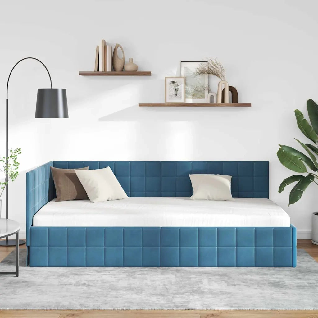 Cornice del letto ad angolo Blu 100 cm x 200 cm Velluto