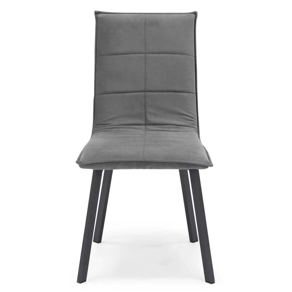 Sedia Imbottita MARILU', Base quadra in metallo, ideale per sala da pranzo, soggiorno, ufficio, sale d'attesa, tessuto trapuntato a rettangoli colore Grigio, Design moderno