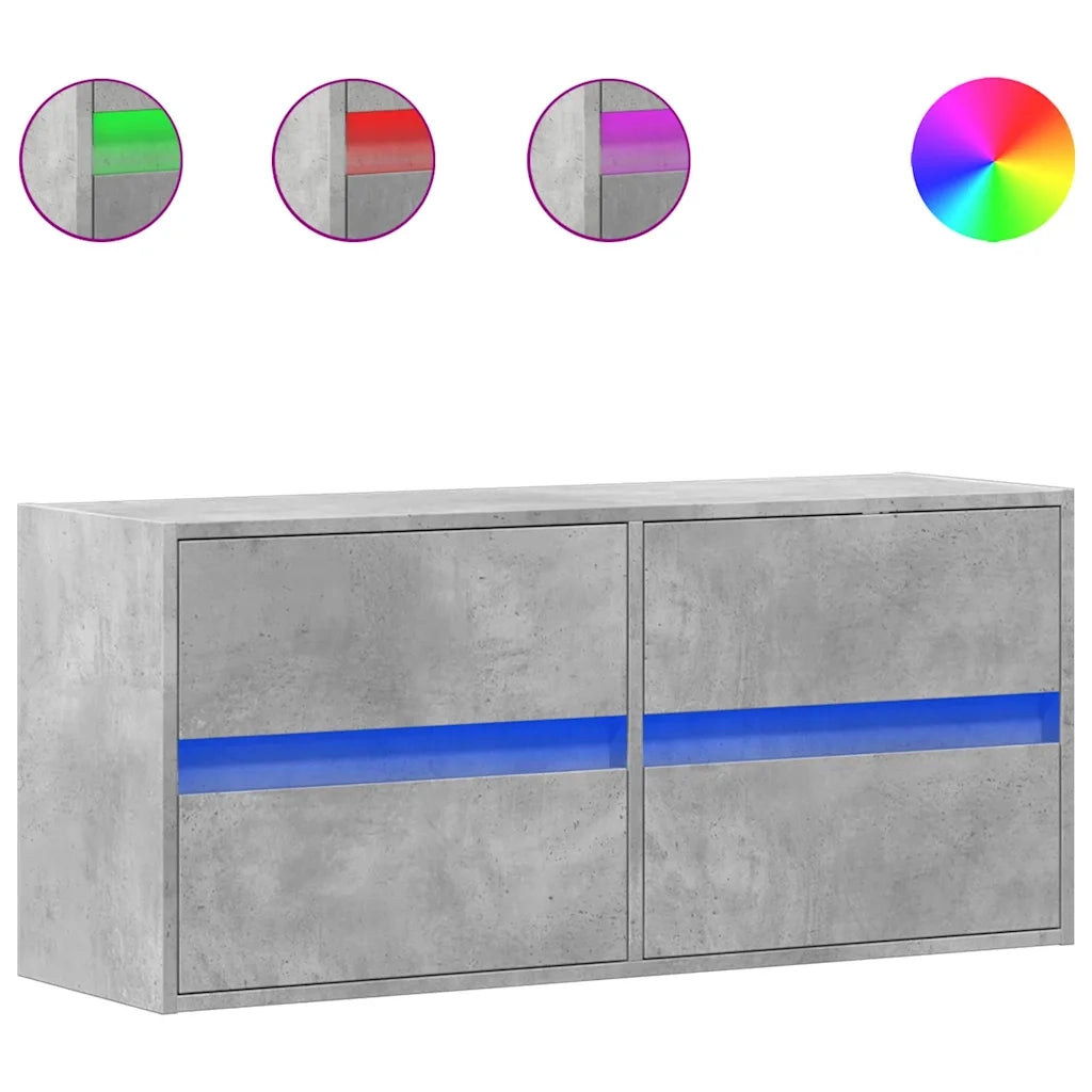 Mobile TV a Parete con Luci LED Grigio Cemento 100x31x45 cm