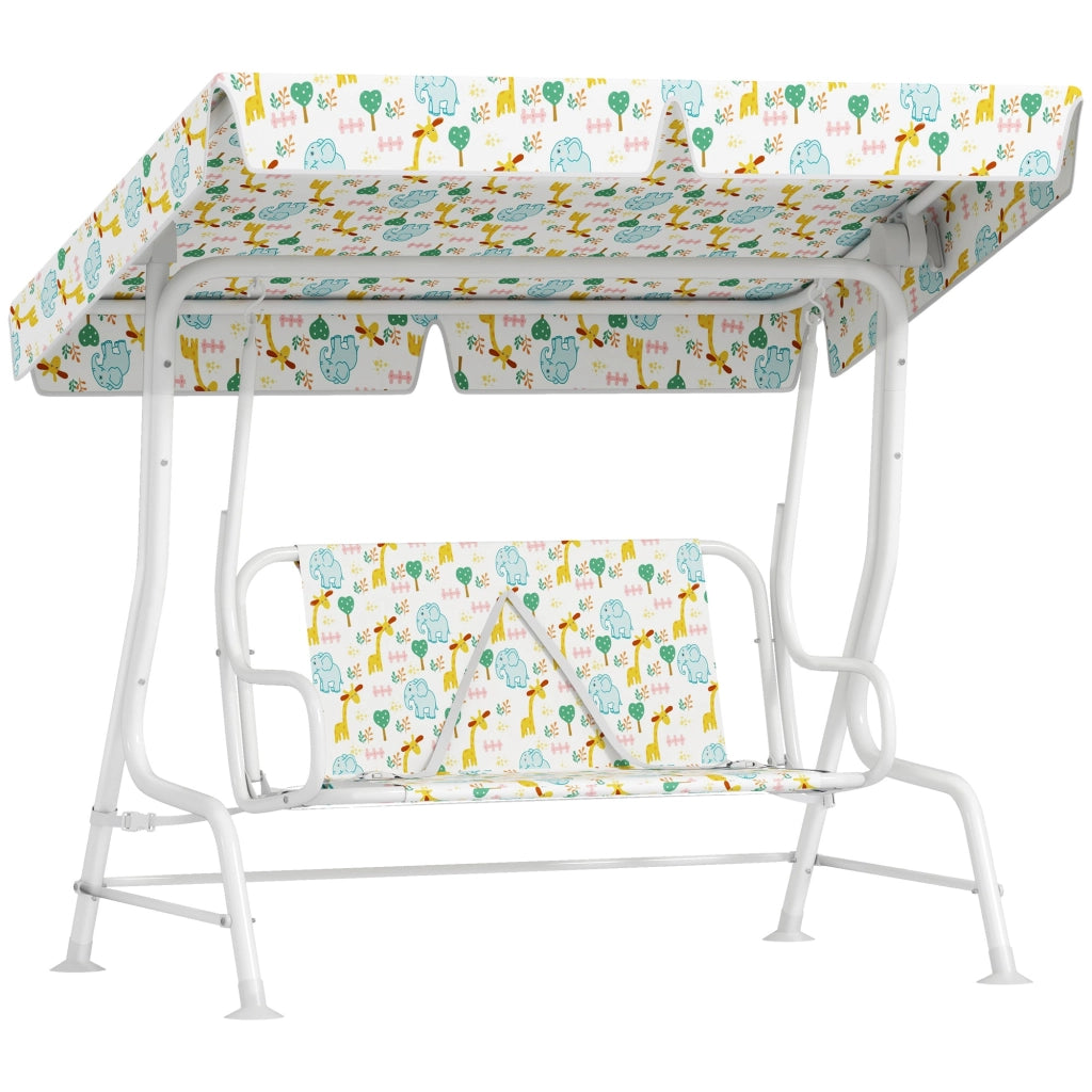 Dondolo per Bambini da Giardino a 2 Posti 112x75x120 cm con Cinture di Sicurezza Bianco