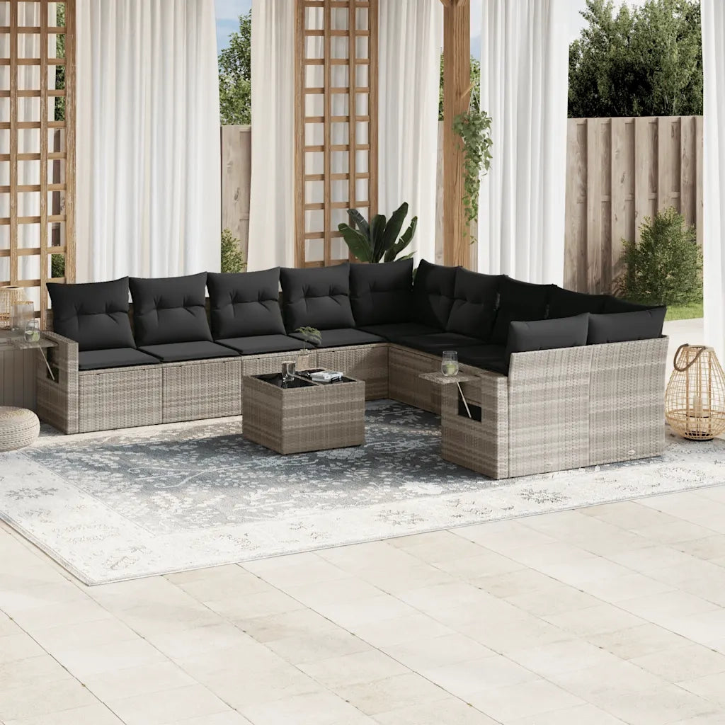 Set Divani da Giardino 11 pz con Cuscini in Polyrattan Grigio 3220721