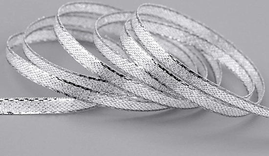 50 m x 5 mm broccato seta Amadeus argento - bordi intrecciati - metallic - decorativo - nastro decorativo - regalo - nastro lucido - broccato - lurex - nozze - Natale - ricamo - decorativo - nastro - Nastro Lurex - nastro natalizio