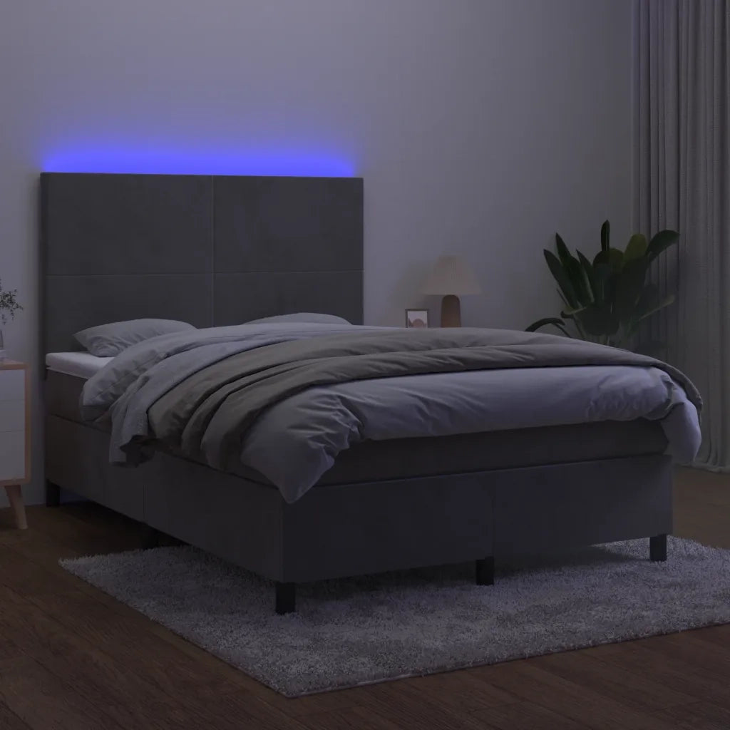 Letto a Molle Materasso e LED Grigio Chiaro 140x190 cm Velluto 3135999