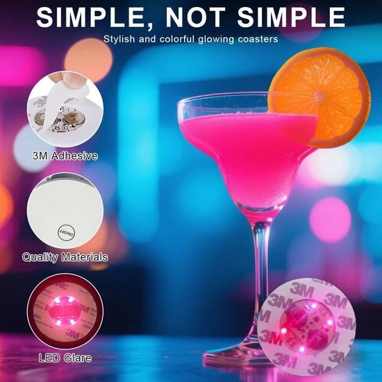 Onderzetters luminosi, 15 pezzi, 7 colori, sotto vetro, led, 6 cm, adesivi autoadesivi, led, rotondi, L Ed sotto vetro, per bar, feste, matrimoni, matrimoni