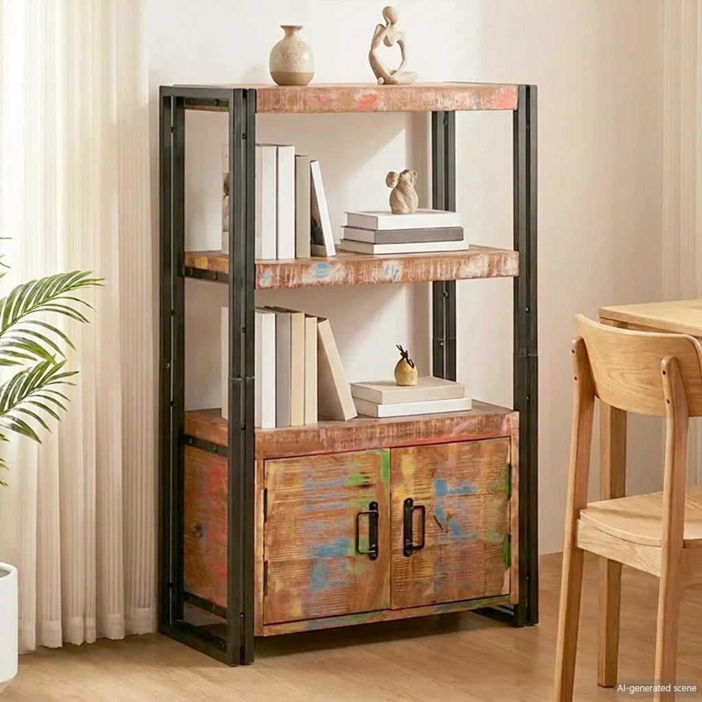 Libreria con Porte Marrone Legno Recuperato Massello e Metallo 4104771