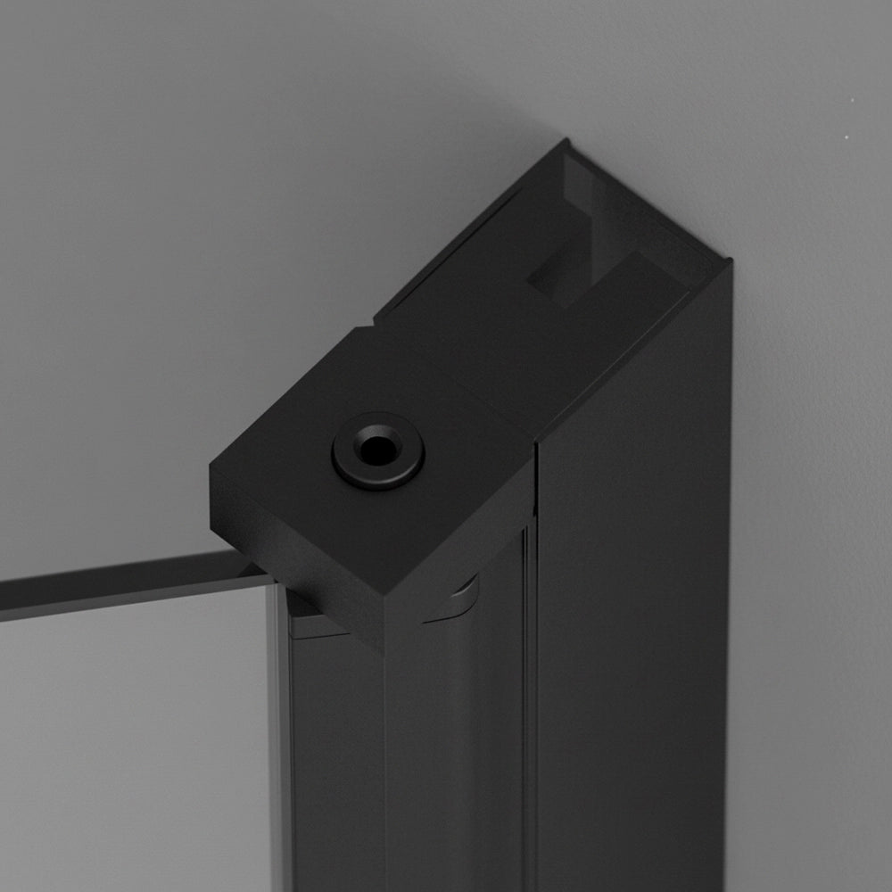 Porta doccia con apertura Saloon per nicchia 80cm in vetro temperato trasparente con profili nero Neos