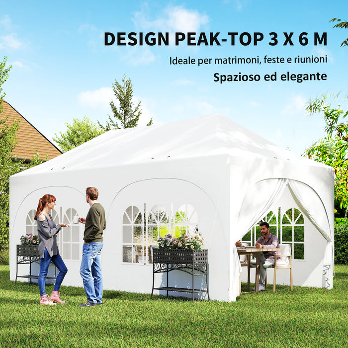 Gazebo da Giardino Pieghevole 3x6 m con Pareti Rimovibili e Borsa di Trasporto Bianco
