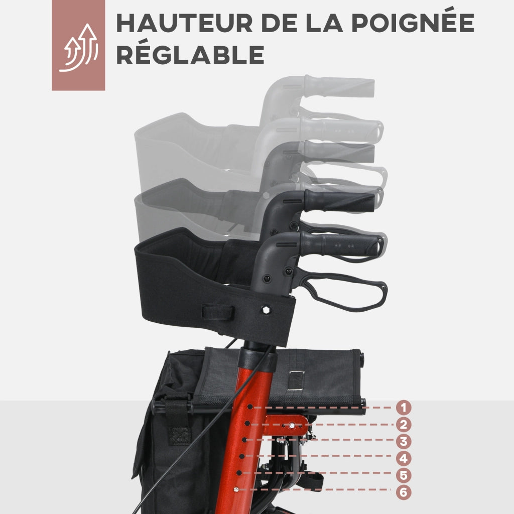 Deambulatore a 4 Ruote Pieghevole in Alluminio ¨C zephmum ¨C Rosso, 64x67x92cm