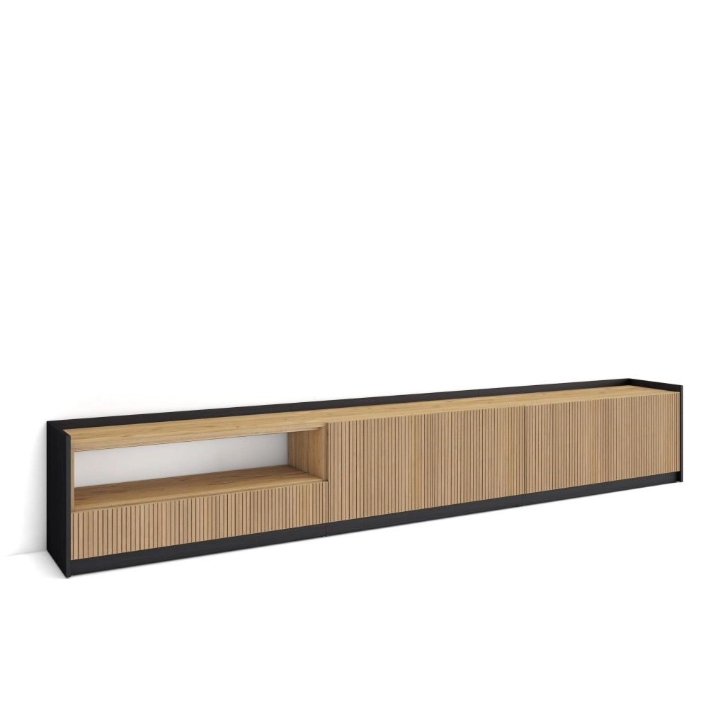 Mobile TV Soggiorno, 310x50x37 cm, Per TV fino a 80", Mobile Soggiorno, Rovere e nero