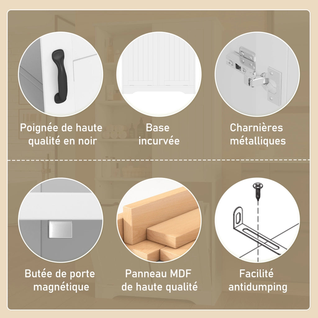 Armadietto da bagno in MDF con 2 cesti portabiancheria, 1 porta e ripiani regolabili, bianco, 78 × 35 × 172,7 cm