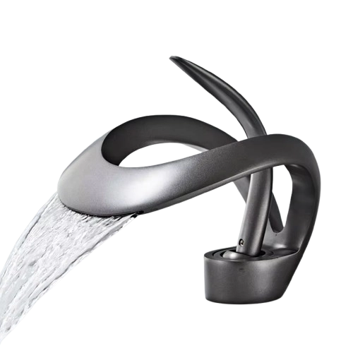 NAVIS | Rubinetto a cascata di design per bagno  nero | Elegante rubinetto in acciaio inossidabile premium per lavelli | Miscelatore  2 attacchi