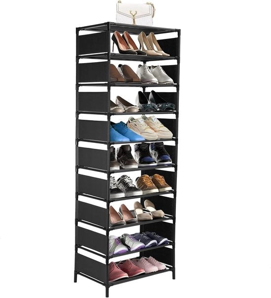 Organizzatore di 10 livelli per scarpe per spazi stretti, ripiano verticale per scarpe per ingresso porta, corridoio di casa (Nero)