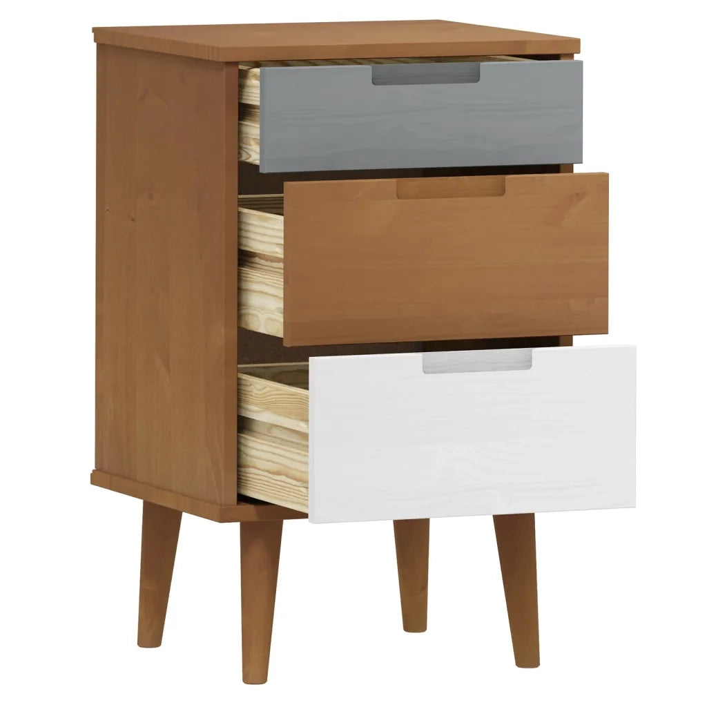Comodino | Armadio da Notte | Mobiletto da notte Marrone MOLDE 40x35x65 cm in Legno Massello di Pino