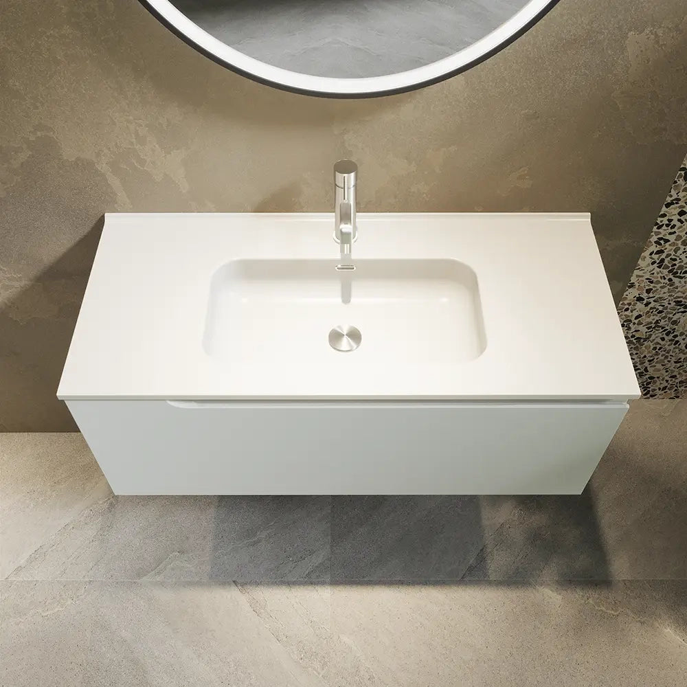 Mobile bagno sospeso 80 cm un cassetto bianco opaco con lavabo  | Moor