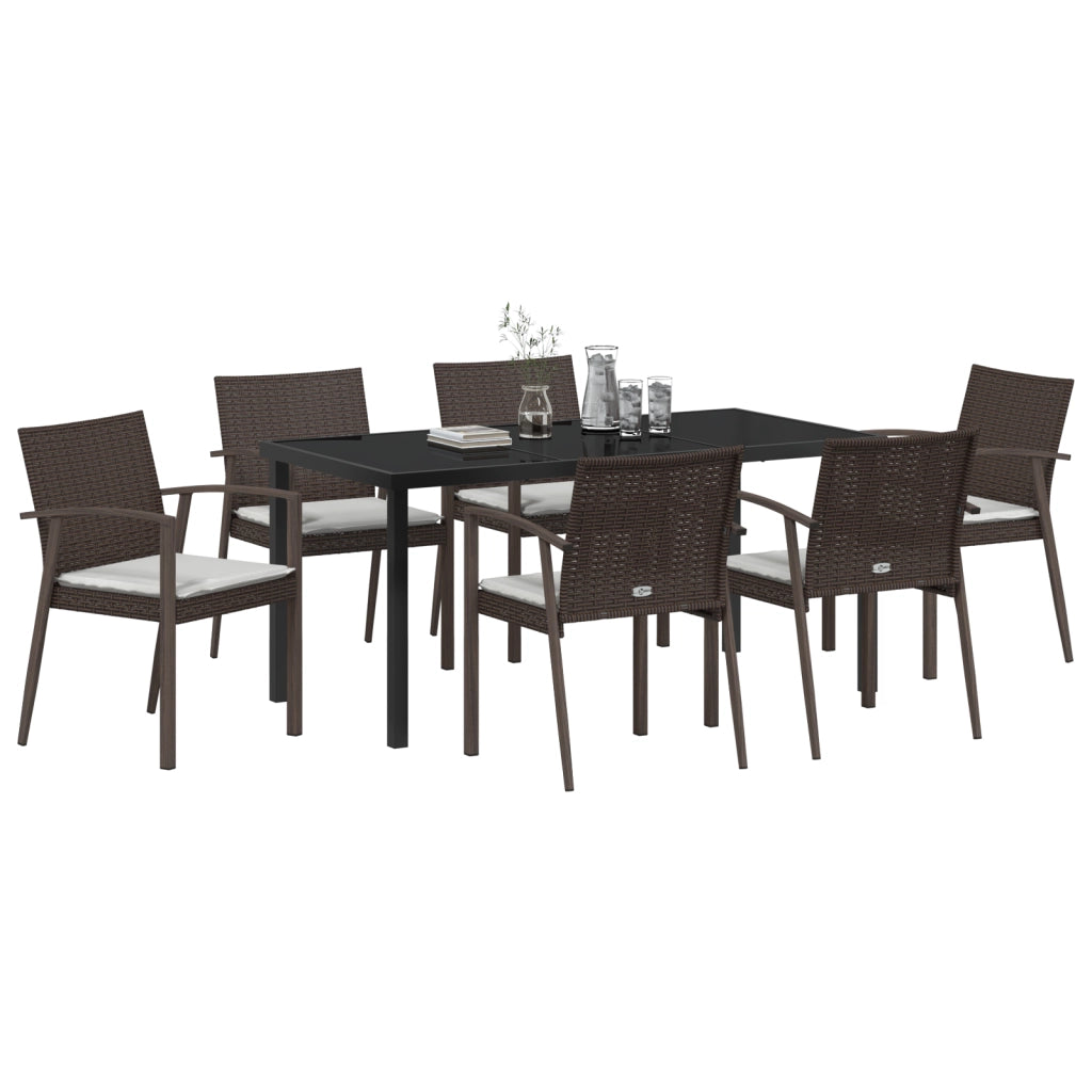 Set da Pranzo da Giardino in 7 Pezzi con Cuscini Marrone in Polyrattan
