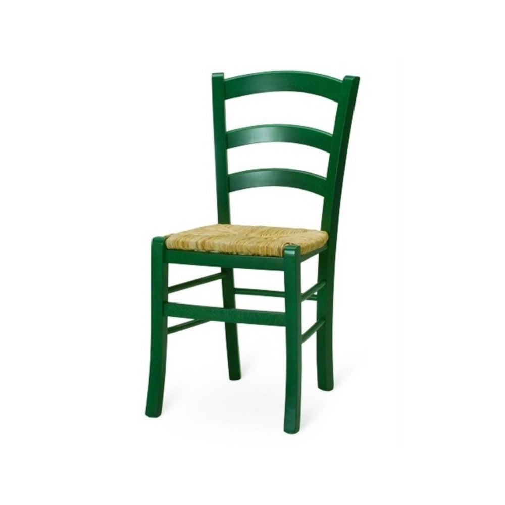 Set 2 sedie in legno di faggio con seduta paglia Venezia colore anilina verde scuro