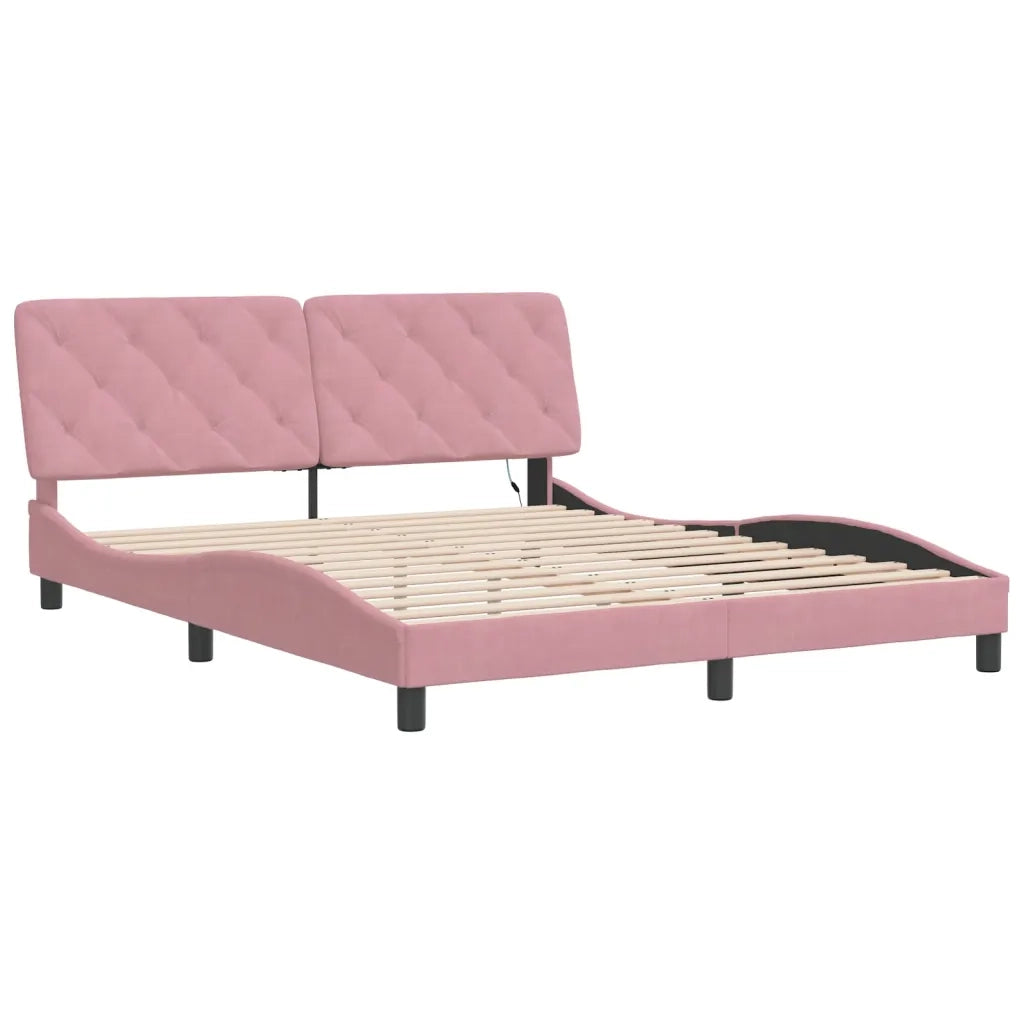 Giroletto con LED senza Materasso Rosa 160x200 cm in Velluto
