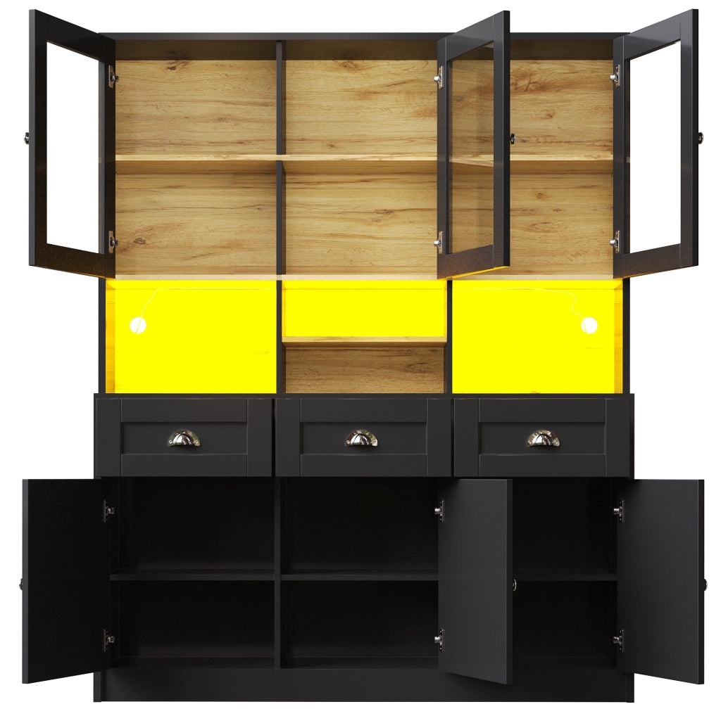 Credenza alta 140x40x175 cm con illuminazione LED controllabile da app in MDF nero
