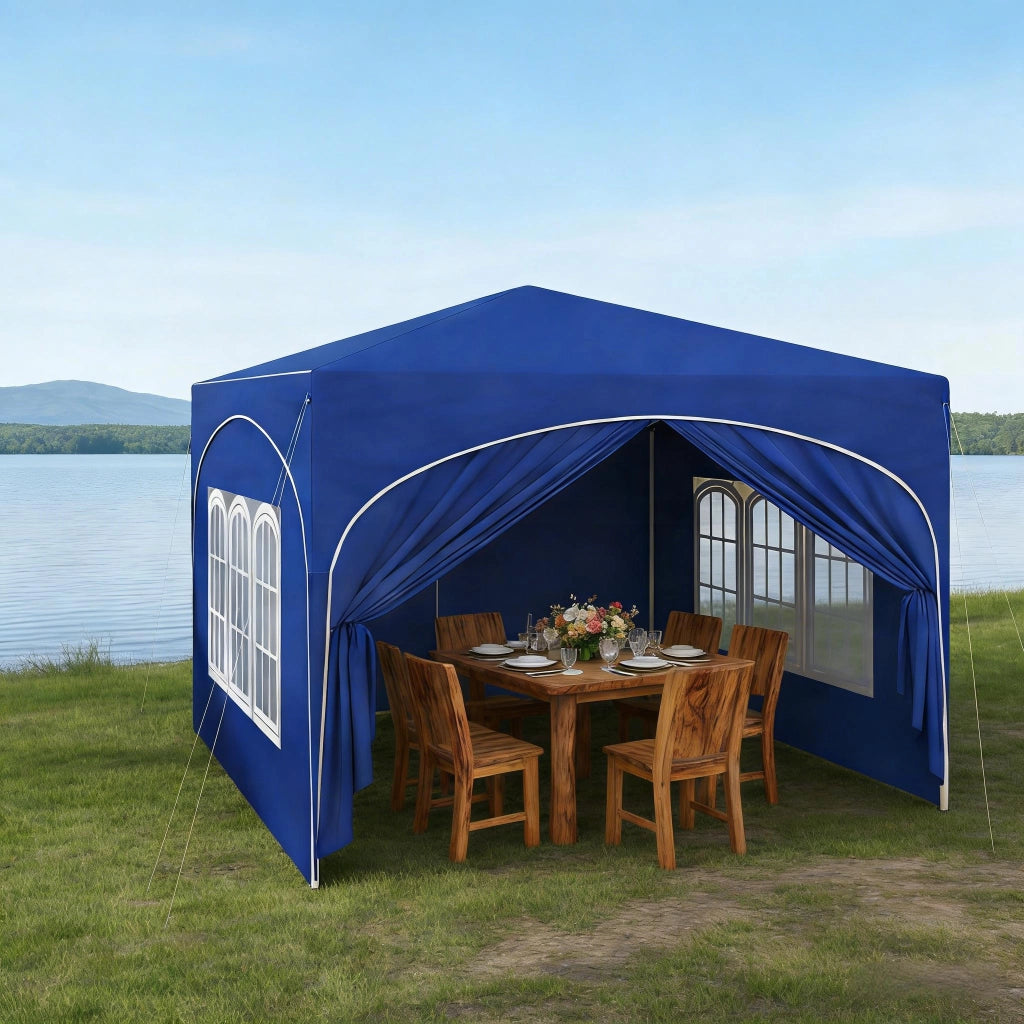 Gazebo da Giardino 3x3 m Blu, Struttura in Metallo, Tessuto Oxford 210D, Pavillon Pop-up con Pareti Laterali e Borsa