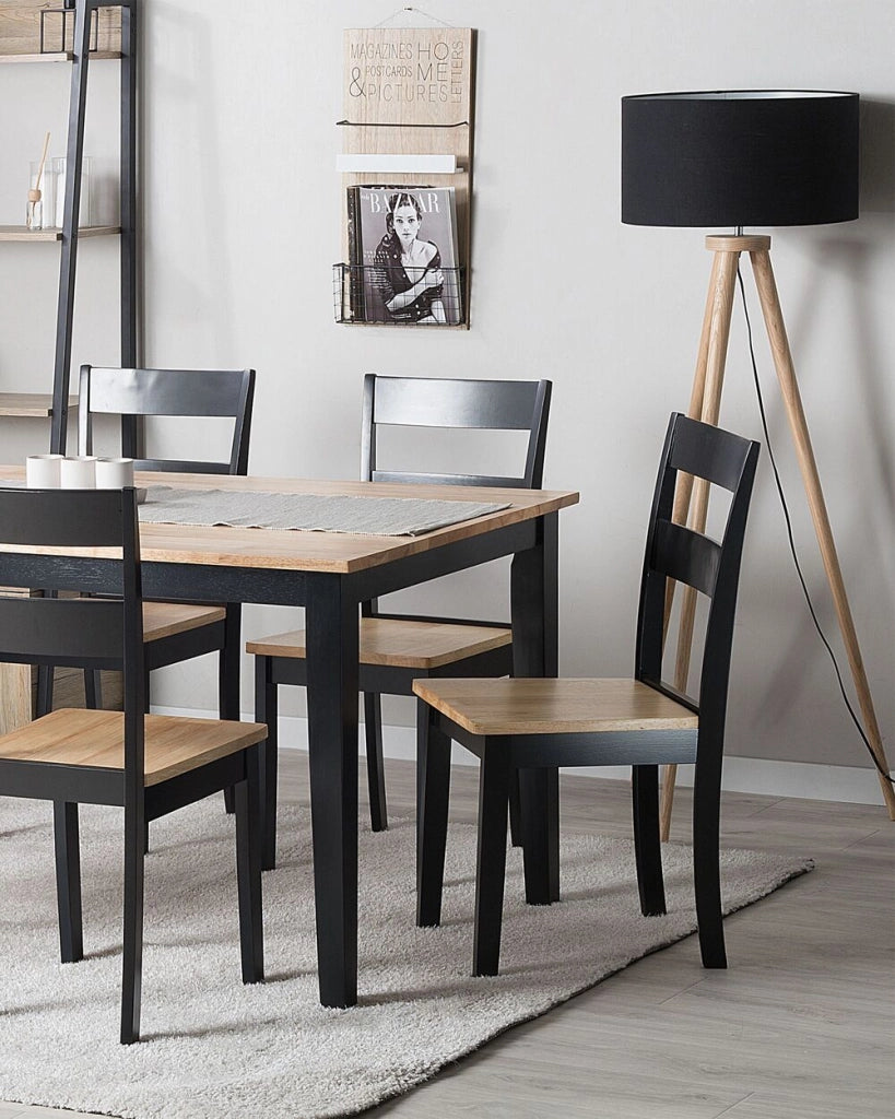 Set di 2 sedie da pranzo in stile cottage con schienale a doghe in legno di gomma Nero e chiaro