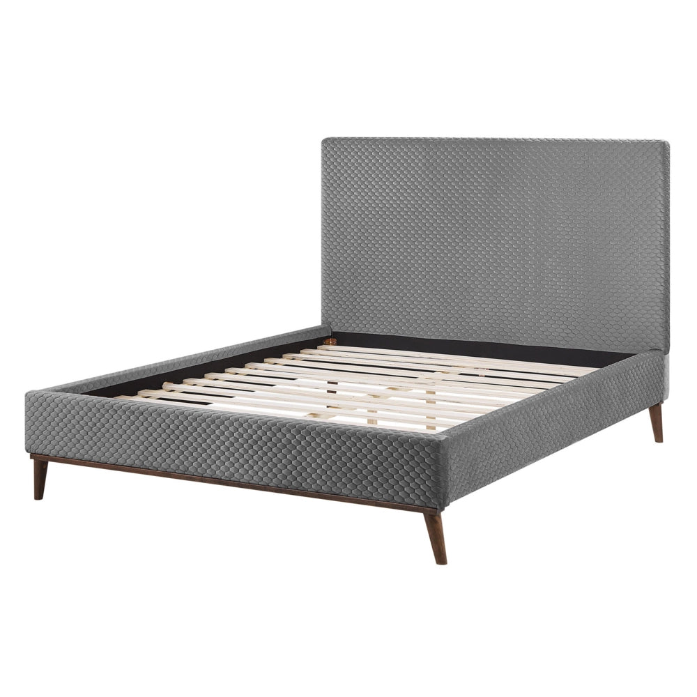 Letto matrimoniale Tessuto grigio 140 cm 6 Struttura imbottita a nido d'ape trapuntato