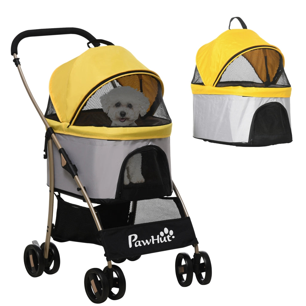 Carrello per Cani Pieghevole 2 in 1 ¨C Zephmum ¨C Giallo 82x49.5x98 cm
