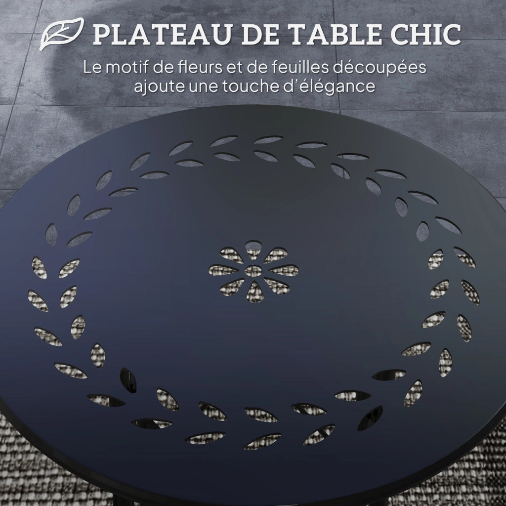 Tavolino rotondo da giardino ¨C Xylo ¨C Acciaio nero con decorazione fiori e foglie ? 40x50 cm